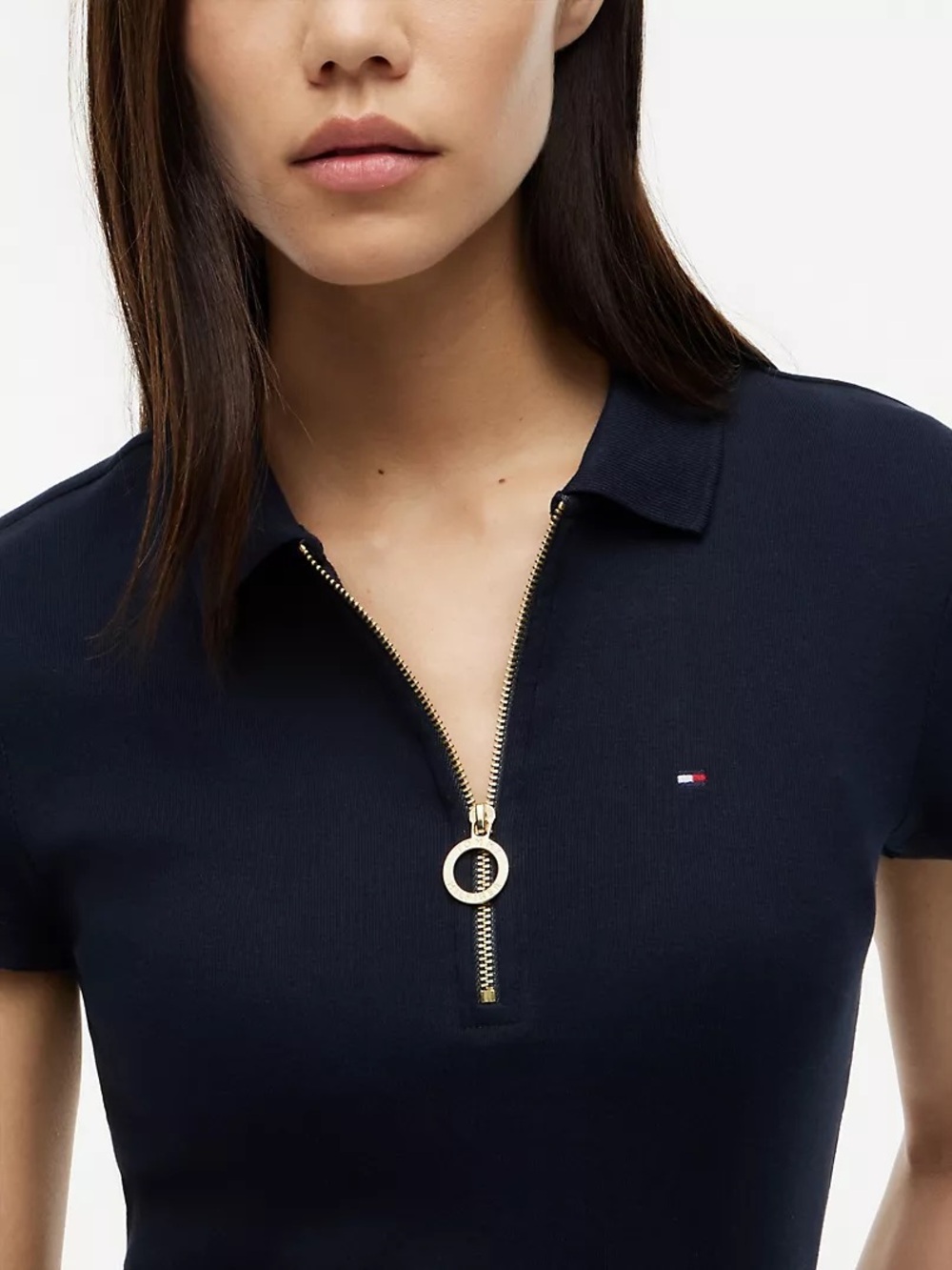 Tommy Hilfiger Navy Polo Top with Gold Zip
